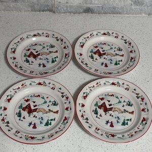 Farberware White Christmas 1995 Winter Scene Dessert Salad Plates - Set of 4